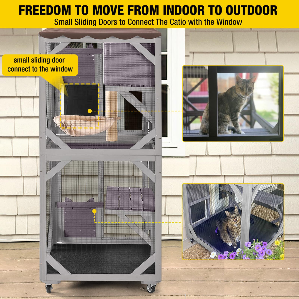 Aivituvin Cat Catio Outdoor Cat House Movable Large Enclosures on Exercise Wheels Kitty Cage with Upgraded Resting Box,Waterproof Cover Aivituvin