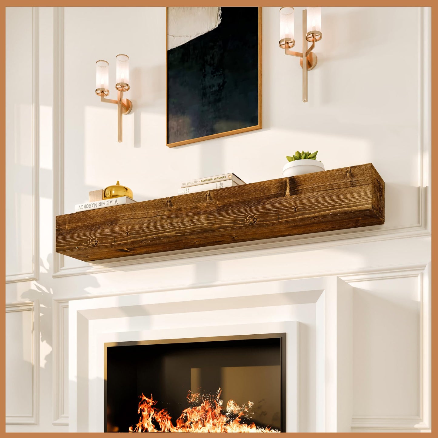 Avana Rustic Fireplace Mantle Shelf 60 Inches - Handcrafted Wood Mantles For Over Fireplace - Wall Mounted Farmhouse Fireplace Mantel Shelf - Floating Fireplace Mantels 60 X 8 X 5 - Rustic Traditional