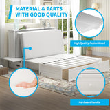 Mjkone Murphy Bed Cabinet, Queen Murphy Bed with Tri-Fold Mattress and USB Charging Station, Space-Saving Cube Beds with 2 Large Drawers for Living Room Guest Room Bedroom -White Mjkone