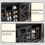 JXQTLINGMU Farmhouse Entryway Hutch with Coat Rack, 20 Shoe Cubbies & 12 Coat Hooks Wide Hall Tree with Shoe Storage Bench, Mudroom Storage Cabinet (Black) JXQTLINGMU