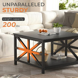 GreenForest Coffee Table with Storage for Living Room, Small Square Center Tables with Seamless One-Piece Tabletop Farmhouse Style, Black GreenForest