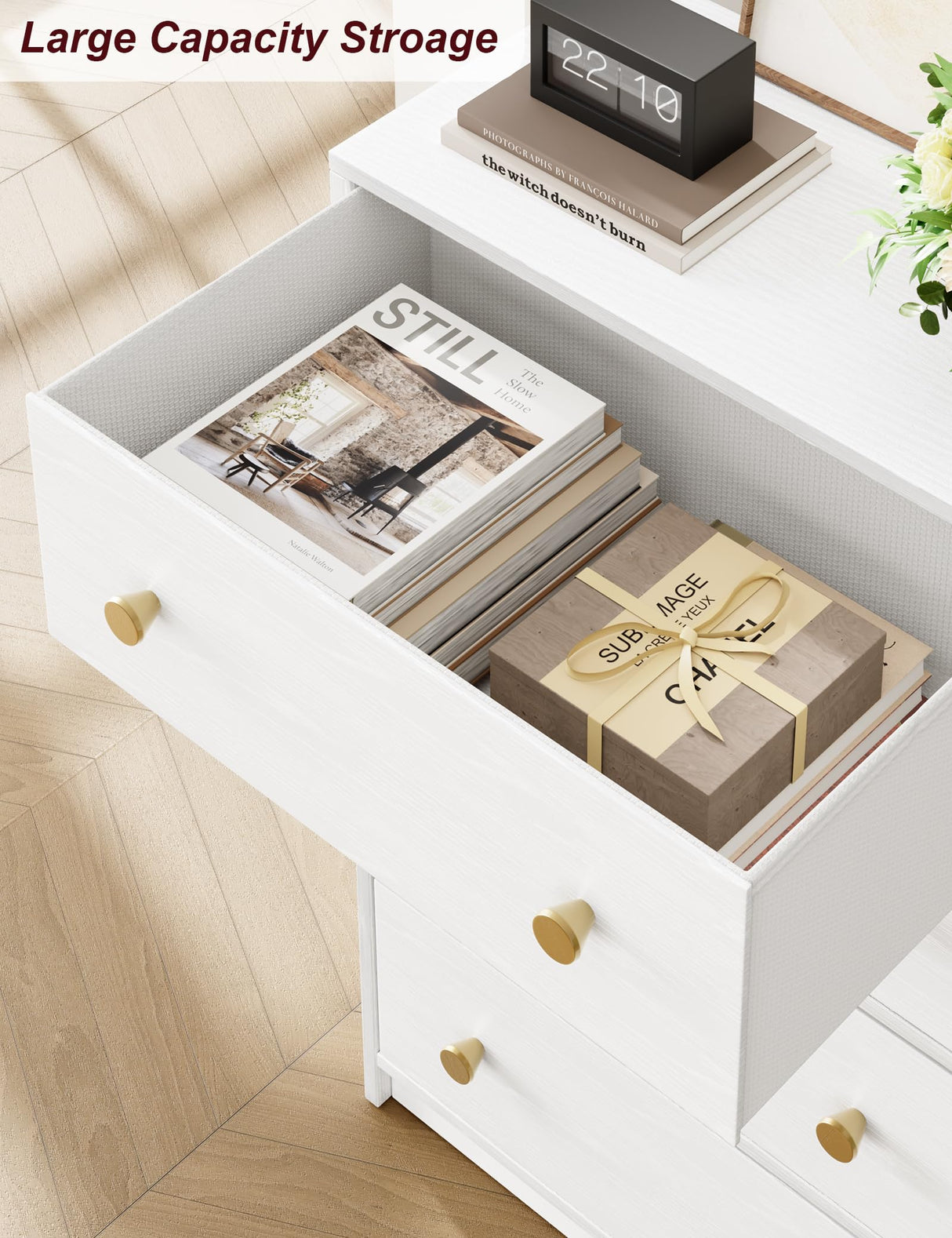 Nicehill White Dresser for Bedroom with 5 Drawers, Fabric Dresser Storage Tower, Chest of Drawers for Closet, Living Room, Hallway, Entryway, Woodeen Dresser（White） Nicehill