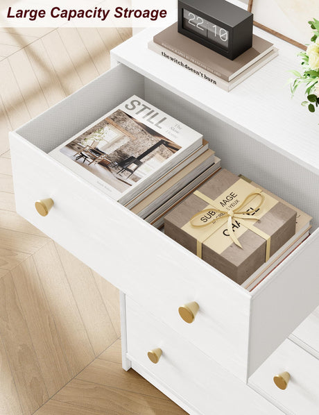 Nicehill White Dresser for Bedroom with 5 Drawers, Fabric Dresser Storage Tower, Chest of Drawers for Closet, Living Room, Hallway, Entryway, Woodeen Dresser（White） Nicehill