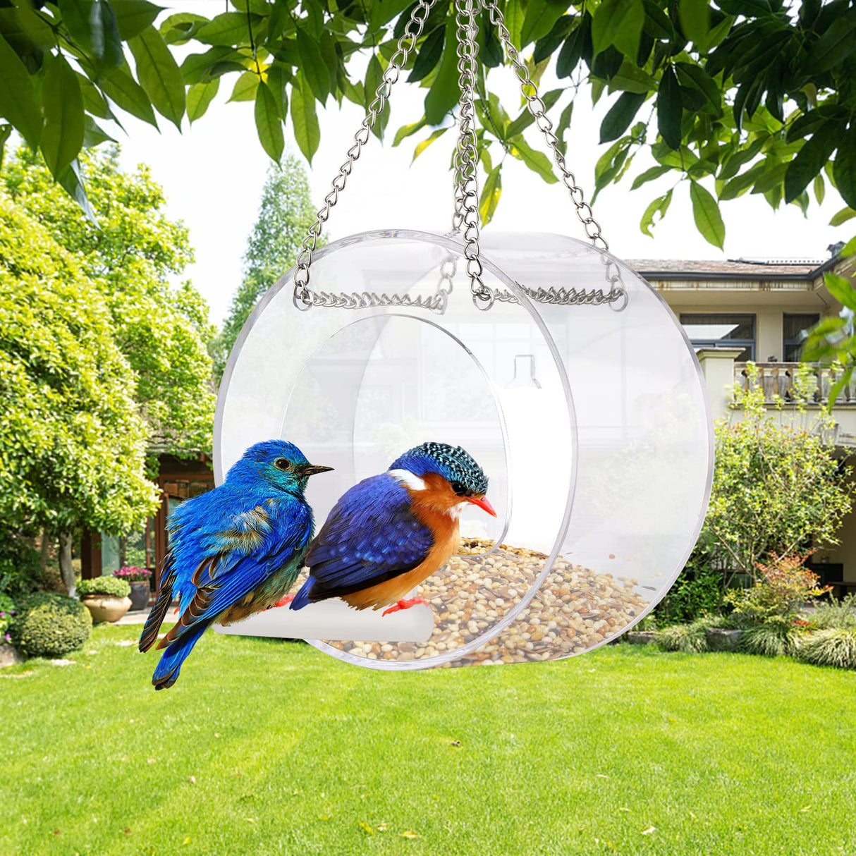 Clear Window Bird Feeder with Wifi Camera Suction Cup, Smart Transparent Round Birdfeeder with 16GB TF Card Photo Taking Video Recording IR Night Vision, Outside Birdhouse for Close Up View Outdoors Irfora
