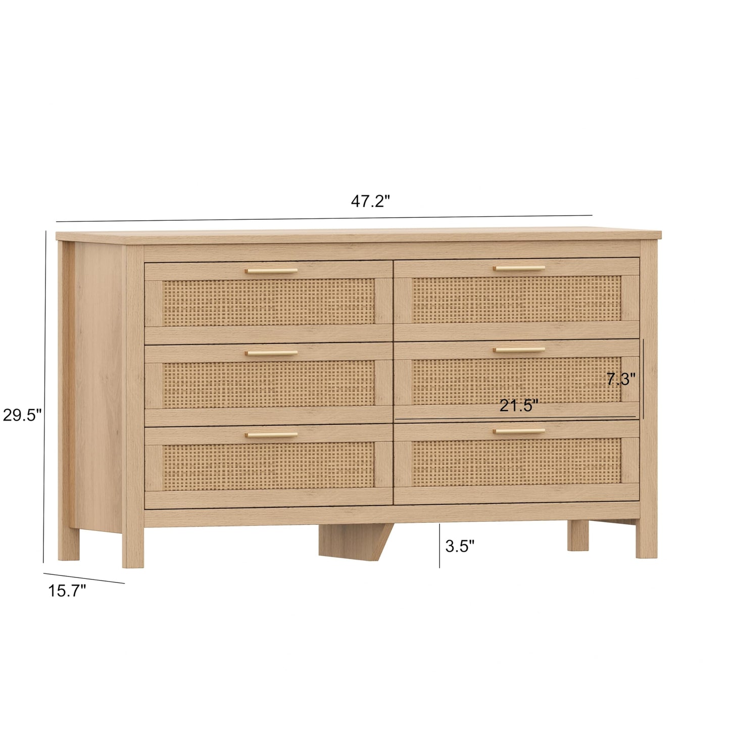 Keehusux Rattan 6 Drawer Dresser for Bedroom, Wooden Storage Chest of Drawers with Metal Handles, Double Dresser Chest for Living Room, Entryway, Natural KES002MDG - WoodArtSupply