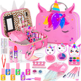 Kids Makeup Kit for Girl - 2 In 1 Kids Washable Makeup Toys & Nail Art Kits with Nail Dryer and Cosmetic Case, Princess Dress Up Set for Girls, Real Girls Makeup Set for Ideal Gifts Toys for 3-12 Year Mqsiuve