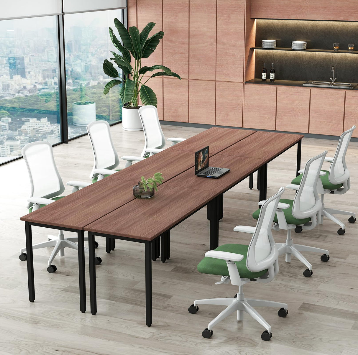 ANJ 14ft Conference Table,Office Computer Desk for Meeting Room,Sturdy Large Rectangle Meeting Seminar Table for 16 People Rustic Vintage 6PCS 165.3"x47.2"x29.5",Walnut ANJ