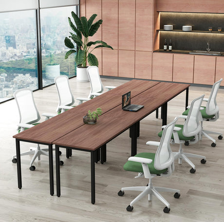 ANJ 14ft Conference Table,Office Computer Desk for Meeting Room,Sturdy Large Rectangle Meeting Seminar Table for 16 People Rustic Vintage 6PCS 165.3"x47.2"x29.5",Walnut ANJ