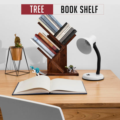 3 Tier Tree Bookshelf, Retro Book Organizer for Book Storage, Free Standing Small Book Shelf for Narrow Space, Bookcase for Home. Office Desk, Living Room, Bedroom Bookshelves (Rustic Brown)