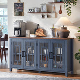 Joaxswe Large Sideboard Buffet Cabinet with Storage, 63" Farmhouse Navy Blue Kitchen Coffee Wine Bar Cabinet with 4 Glass Doors, Mid Century Modern Wood Side Board Table for Dining Room, Living Room Joaxswe