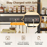 SUPERJARE Larger Bakers Rack with Power Outlets, 6-Tier Microwave Stand, Coffee Bar with 12 S-Shaped Hooks, Kitchen Shelf with Wire Basket, 47.2 x 15.5x 66.9 Inches, Black SUPERJARE