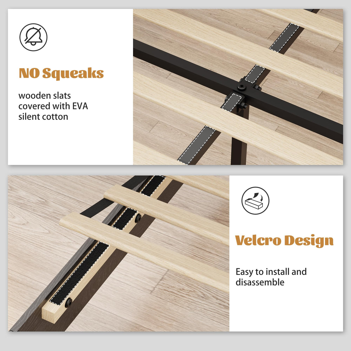 USHOW Wooden Bed Frame King Size with Headboard, Rustic Farmhouse Bedframe with Wood Slat Support, No Noise, No Box Spring Needed, Easy Assembly, Black USHOW