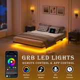 YORMDMO Floating Bed Frame Queen Size, Heavy Duty Bedframe with Smart LED Lights & Charging Station, Modern Metal Platform Bed, Easy Assembly No Box Spring Needed, 8 Inch YORMDMO