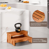 TINAMO 25" Long Step Stool for Adult & Kid - Wooden Two Step Stool 500 Lbs - Riser 2-Step Spa & Hot Tub Stairs for Pool - Heavy Duty 2 Step Stools for Bed, Kitchen, Indoor/Outdoor (Acacia Wood) Tinamo