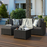 Patio Furniture Set, 5PCS Outdoor Conversation Sets Waterproof Rattan Sectional Sofa with 4” Thickened Cushion Modular Wicker Patio Furniture Set with Glass Top Table for Balcony, Backyard (Grey) Phonjoroo