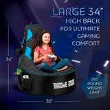 Throne Boss Gaming Bean Bag Chair for Kids [Cover ONLY No Filling] - High Back Beanbag for Boys, Girls, and Gamers with Cup Holder (Black/Blue) Throne Boss