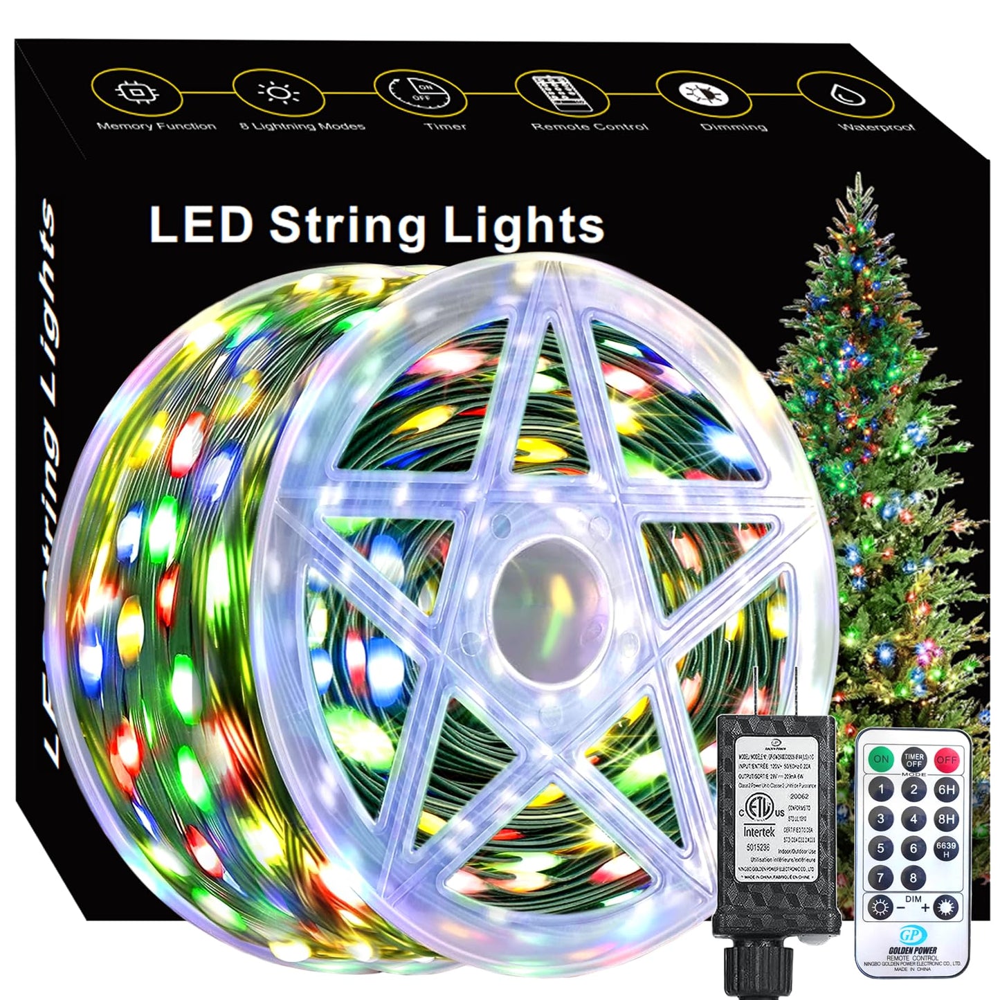 Voolex Christmas String Lights 1000LED 328FT, String Lights Outdoor Waterproof Christmas Lights with Remote, 8 Modes Twinkle Lights Plug in for Tree Wedding Christmas (Multicolored)