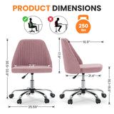 Simple Deluxe Armless Office Desk Chair, Cute Swivel Vanity Chair with Mid Back, Comfy Office Chairs with Rolling Wheels, Adjustable Computer Task Chair for Adults, Make-up, Dressing Room, Pink Simple Deluxe