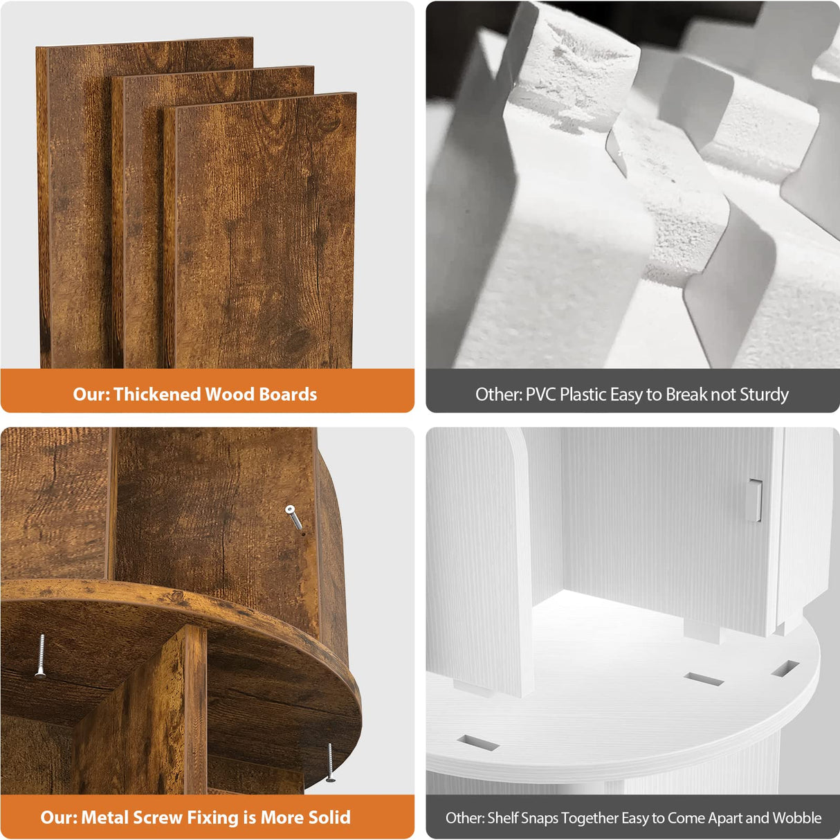 Aheaplus 360° Rotating Small Corner Bookshelf with 4 Tiers - Rustic Brown Sturdy Storage Rack for Limited Spaces Aheaplus