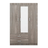 68.2" H Wardrobe Armoire Closet with Mirror, Modern Freestanding Wooden Closet Wardrobe Cabinet with 3 Doors and Locking Drawers, Bedroom Armoires with Shelves and Hanging Rod, Gray cloblane