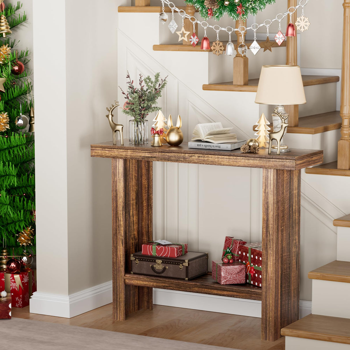 LIFECHOVY Farmhouse Wood Entryway Table Narrow Console Tables with Storage Behind The Couch Sofa, Entrance Side Table for Hallway, Living Room, Foyer, Rustic Brown LIFECHOVY