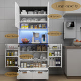 Fluted Pantry Cabinet,71.7'' Tall Kitchen Pantry Cabinet with LED Light & Charging Station, Kitchen Storage cabinets with 2 Drawers, Adjustable Shelves&Open Countertop for Dining Room, White Lezyhaus