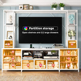 78.6" W Stands for Living Room, Large Wall Unit Entertainment Center with 11 Fabric Drawer,Dresser TV Stand with 2 LED Lights & Power Outlets,TV Stand for Bedroom with Storage Shelves,White EnHomee