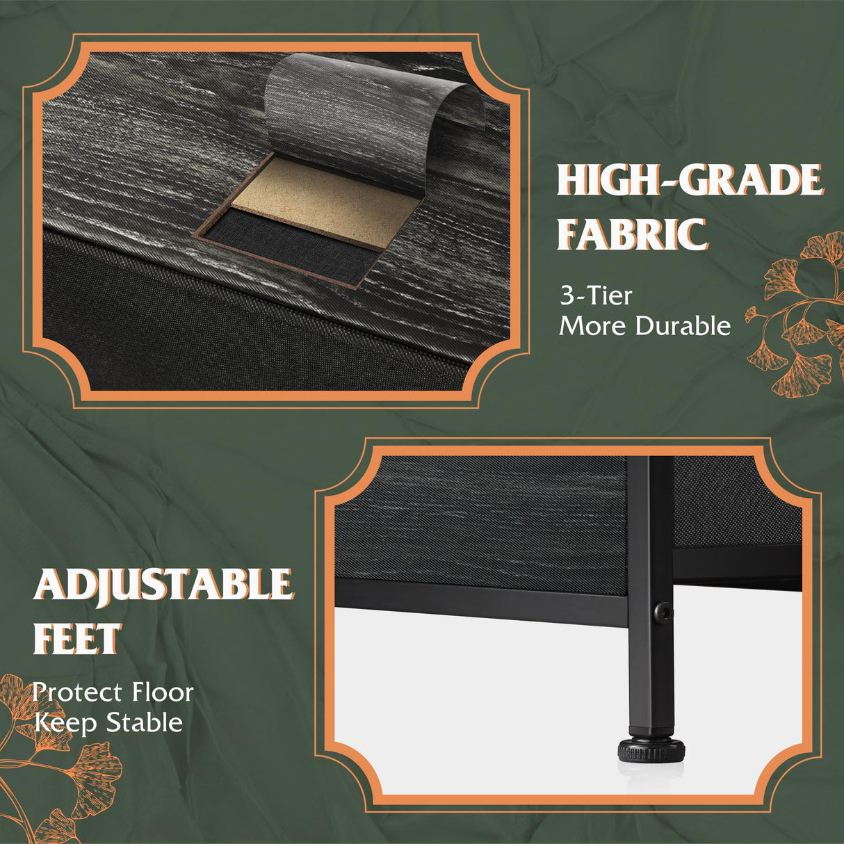 WLIVE Dresser for Bedroom with 8 Drawers, Wide Fabric Dresser for Storage and Organization, Bedroom Dresser, Chest of Drawers for Living Room, Closet, Hallway, Charcoal Black Wood Grain Print WLIVE