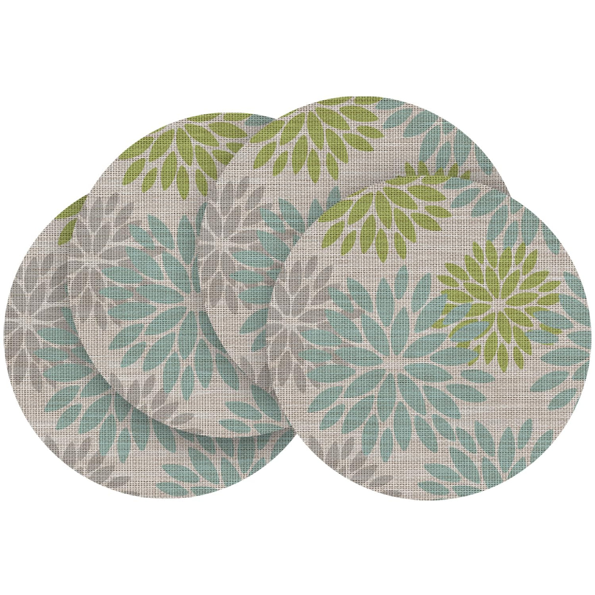 Artoid Mode Light Green Dahlia Plastic Round Placemats Set of 4, 14 Inch Seasonal Wipeable Woven Vinyl Table Mats for Farmhouse Party Kitchen Dining Decor Artoid Mode