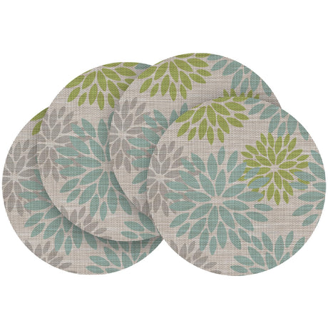 Artoid Mode Light Green Dahlia Plastic Round Placemats Set of 4, 14 Inch Seasonal Wipeable Woven Vinyl Table Mats for Farmhouse Party Kitchen Dining Decor Artoid Mode