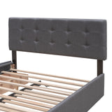Queen Size Platform Bed, Linen Fabric Upholstered Platform Bed Frame with 2 Storage Drawers and 1 Twin XL Trundle, for Kids/Teen/Adults, Wooden Slats Support (Dark Gray, Linen) Bellemave