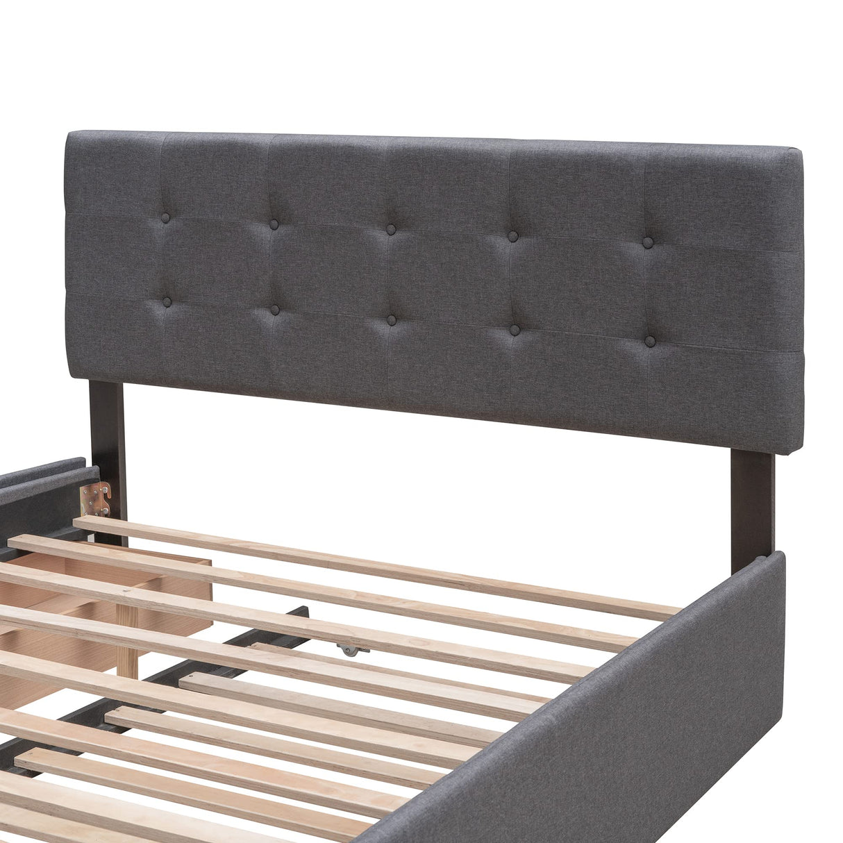 Ball & Cast Queen Size Bed Frame with 2 Drawers and 1 Twin XL Trundle, Linen Upholstered Platform Bed with Button Tufted Headboard and Wood Slats Support, No Box Spring Needed,Dark Gray Ball & Cast