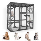 CuisinSmart Catio Outdoor Cat Enclosure Walk-in Cage Large Catio for Multiple Cats with Weatherproof Roof and 6 Platforms, Grey CuisinSmart