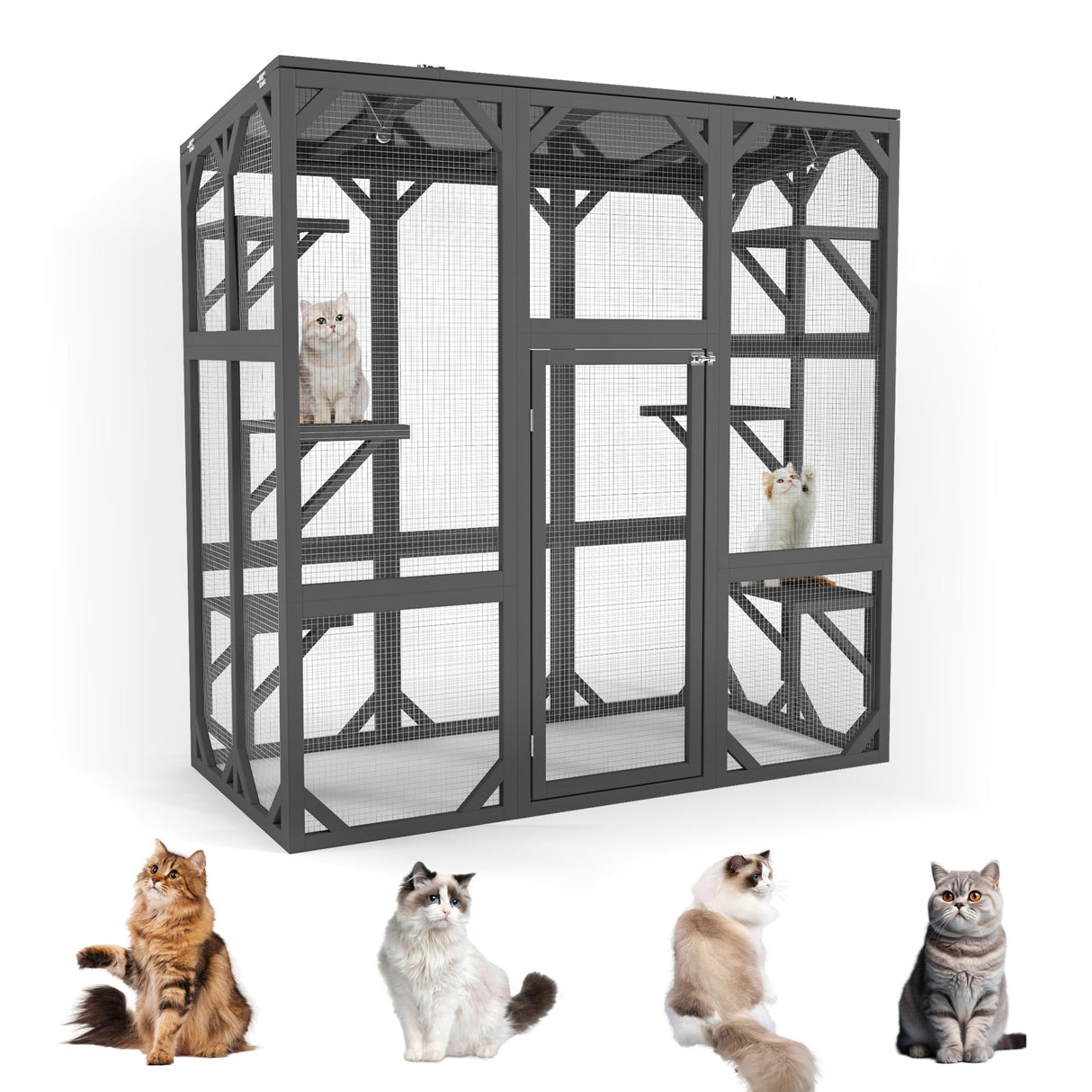 CuisinSmart Catio Outdoor Cat Enclosure Walk-in Cage Large Catio for Multiple Cats with Weatherproof Roof and 6 Platforms, Grey CuisinSmart