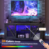 HOOBRO Farmhouse TV Stand, TV Stand for 75 Inch TV, Media Entertainment Center with LED Lights and Power Outlets, TV Console Table for Living Room, TV Stand with Storage, Dark Rustic Oak FP71UDDS01 HOOBRO