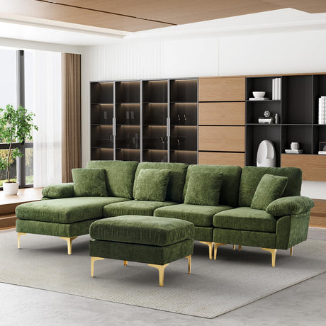 OUYESSIR U-Shaped Sectional Sofa Couch, 4 Seat Sofa Set for Living Room, Convertible L-Shaped Couch Set with Chaise Lounge, Ottoman and Pillows,114 inches (Olive Green) OUYESSIR
