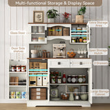 60" Tall Farmhouse Kitchen Pantry Storage Cabinet,Kitchen Hutch with Microwave Stand,Freestanding Buffet Pantry Cabinet with Glass Door and Adjustable Shelves for Dining Room (White) Gyfimoie