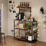 ZERDER Bakers Rack with Power Outlets and 2 USB Ports, Utility Microwave Stand, Kitchen Storage Rack with 6 S-Shaped Hooks, Kitchen Shelves, Rustic Brown ZERDER