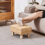 Wimarsbon Natural Seagrass Footstool Ottoman Rectangular Footrest Pouf Ottomans with Wooden Legs Hand Weave Step Stool for Living Room Bedroom Entryway Natural Wimarsbon