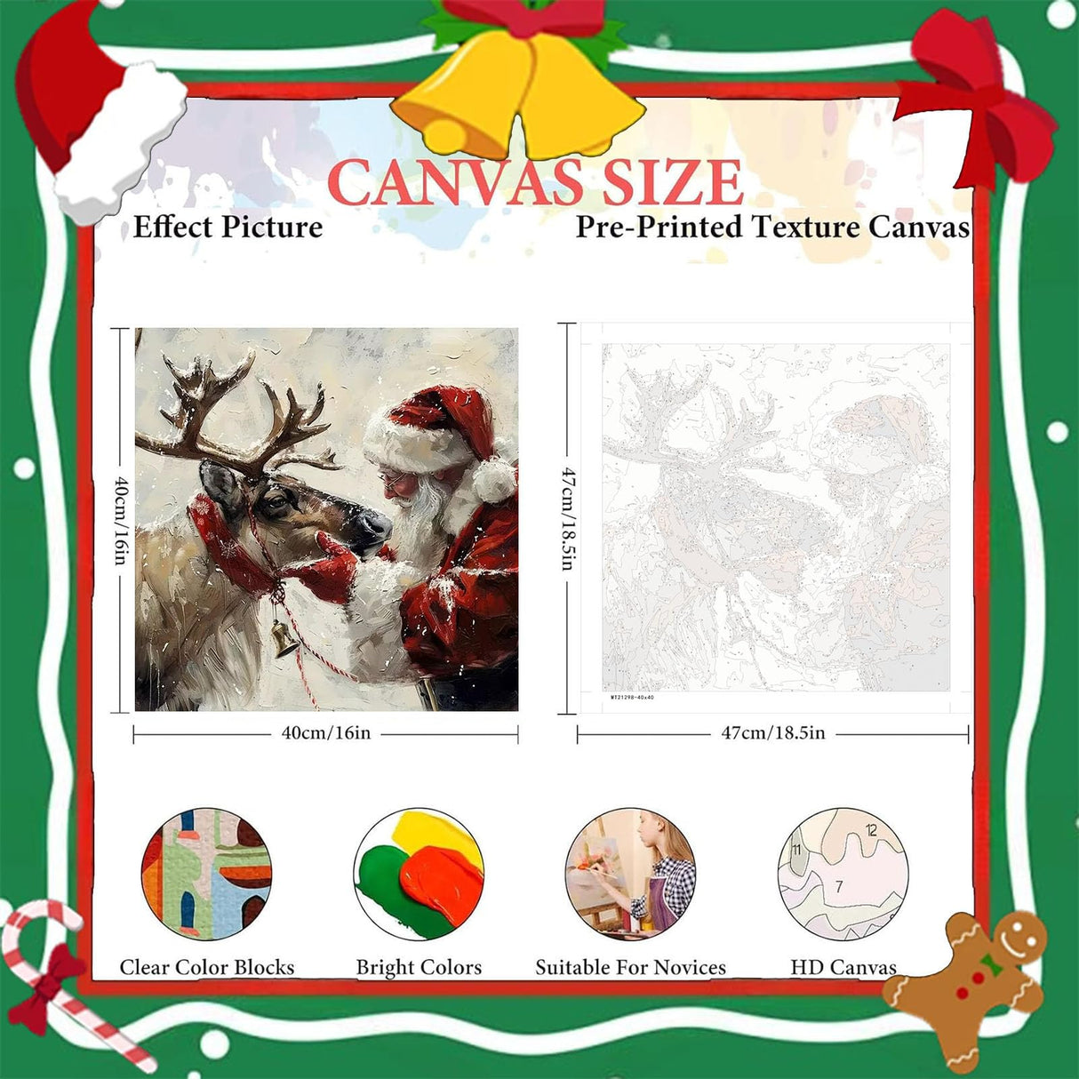 cviokrdu Christmas Paint by Numbers Kit for Adults - Santa Claus Adult Paint by Number Kits on Canvas, DIY Christmas Elk Oil Painting for Gift Home Wall Decor (16x16inch) cviokrdu