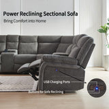 Power Reclining Sectional Sofa Set, Premium Fabric Recliner Couch with USB Port/Console Storage/Cup Holders Home Theater Sectional Sofa Set Secsofier