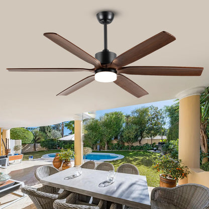 60 Inch Outdoor Ceiling Fans with Lights and Remote, 6 blade Solid Wood Ceiling Fan Large Farmhouse Ceiling Fan with Light for Patio Exterior, 6 Speed Reversible Quiet DC Motor, Dimmable 5-Color