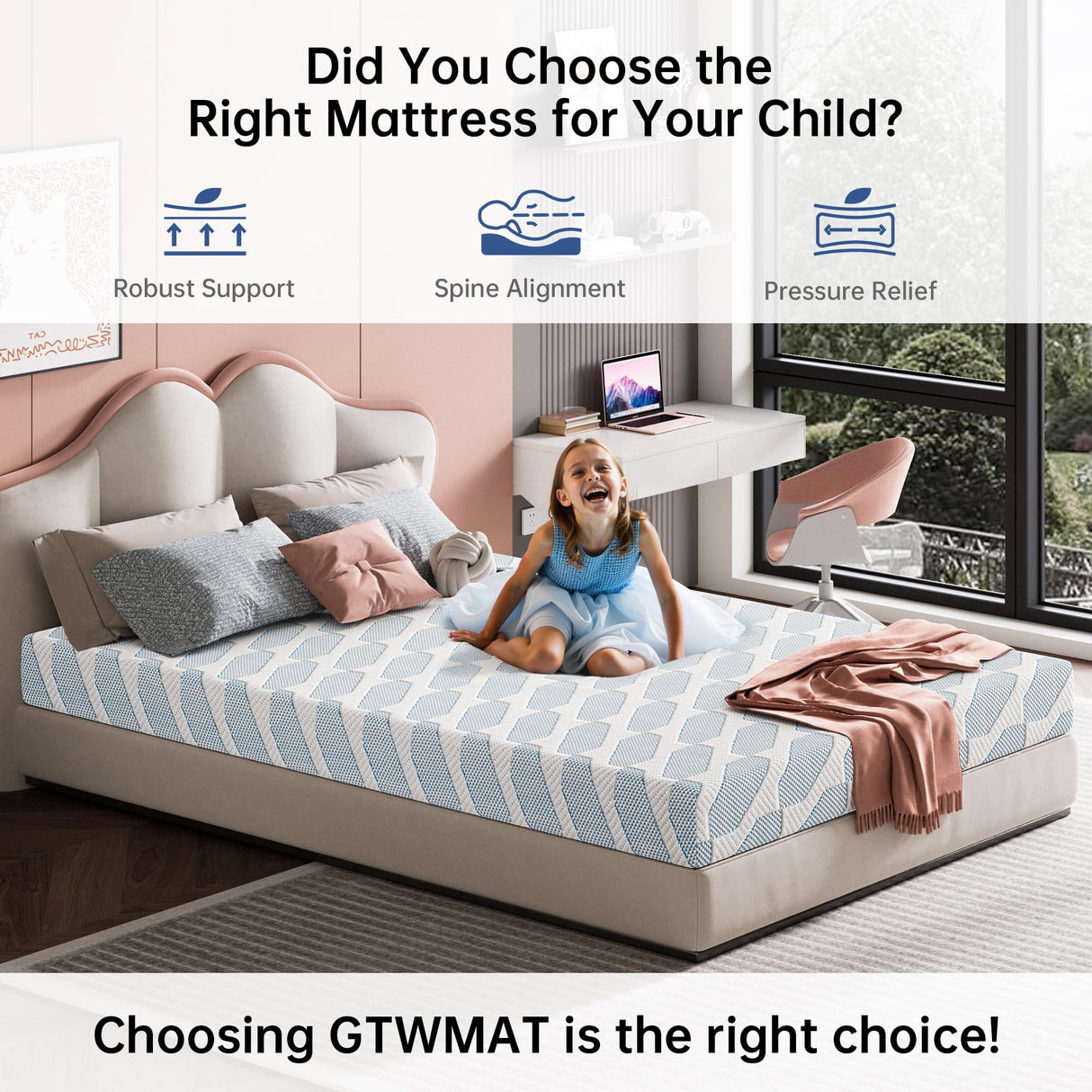 GTWMAT 5 inch Twin Mattress for Kids, Cooling Memory Foam Mattress in a Box for Bunk Bed Trundle Bed Pressure Relief, Removable Washable Cover, Medium Firm, CertiPUR-US Certified GTWMAT