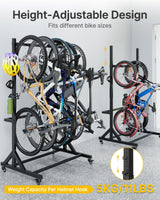 monTEK Freestanding Bike Storage Rack for 5 Bikes, Heavy Duty 350LBS Vertical Bike Stand with 5 Bike Hooks & 6 Helmet Hooks, Indoor and Outdoor Bike Storage Rack with Locking Casters monTEK