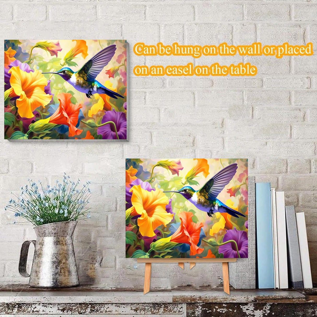 VIGEGU Paint by Numbers Kit for Adults with Framed - Hummingbird Flower Paint by Number with Wooden Easel DIY Nice Box Acrylic Oil Painting,for Wall Decor 8x12inch VIGEGU