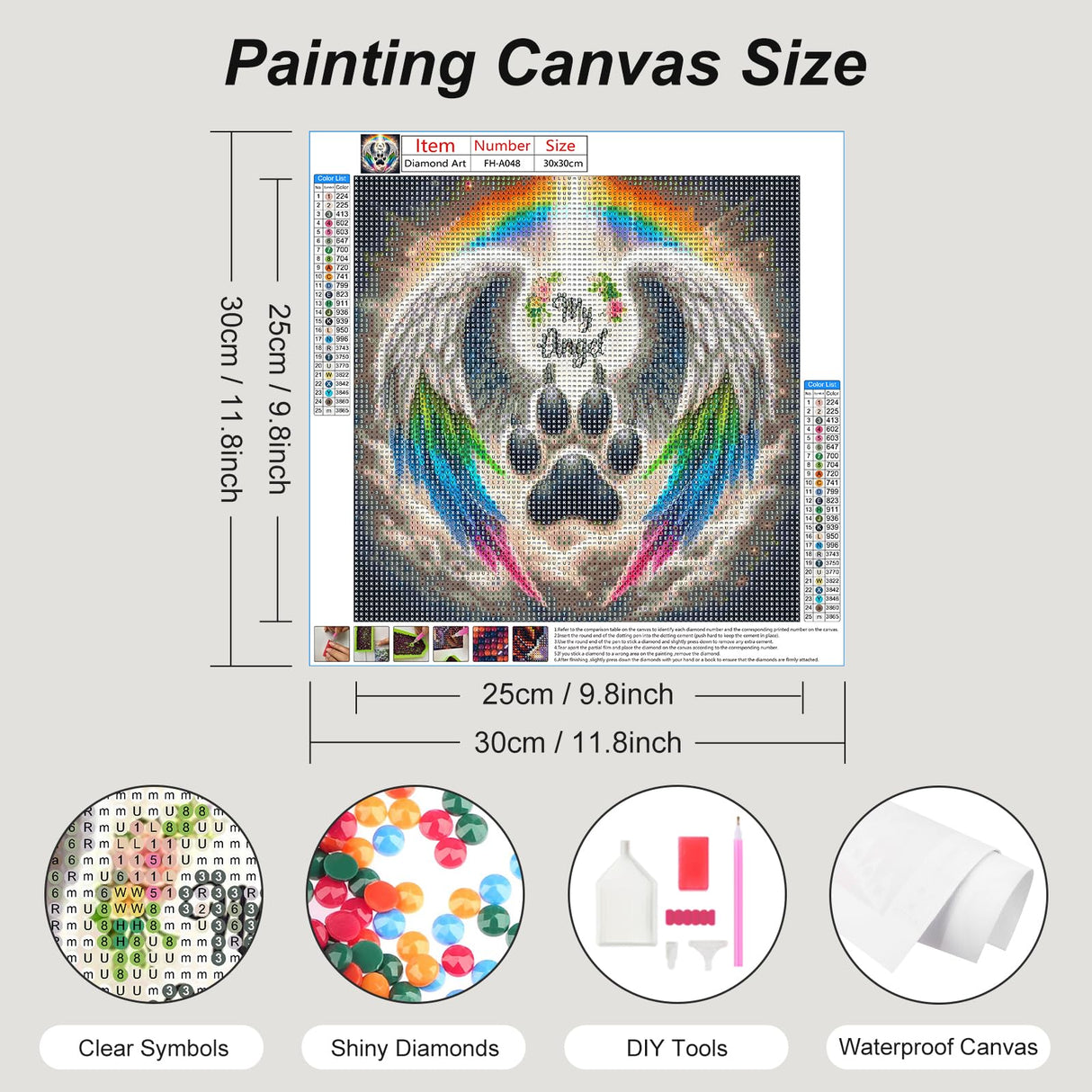 FHBUBPUP Angel Diamond Painting Kits for Adults, Dog Diamond Art Kits for Beginners - DIY Full Drill Round Diamond Dot Gem Art, Craft Gift Suitable for Home Wall Decoration 12×12Inch FHBUBPUP