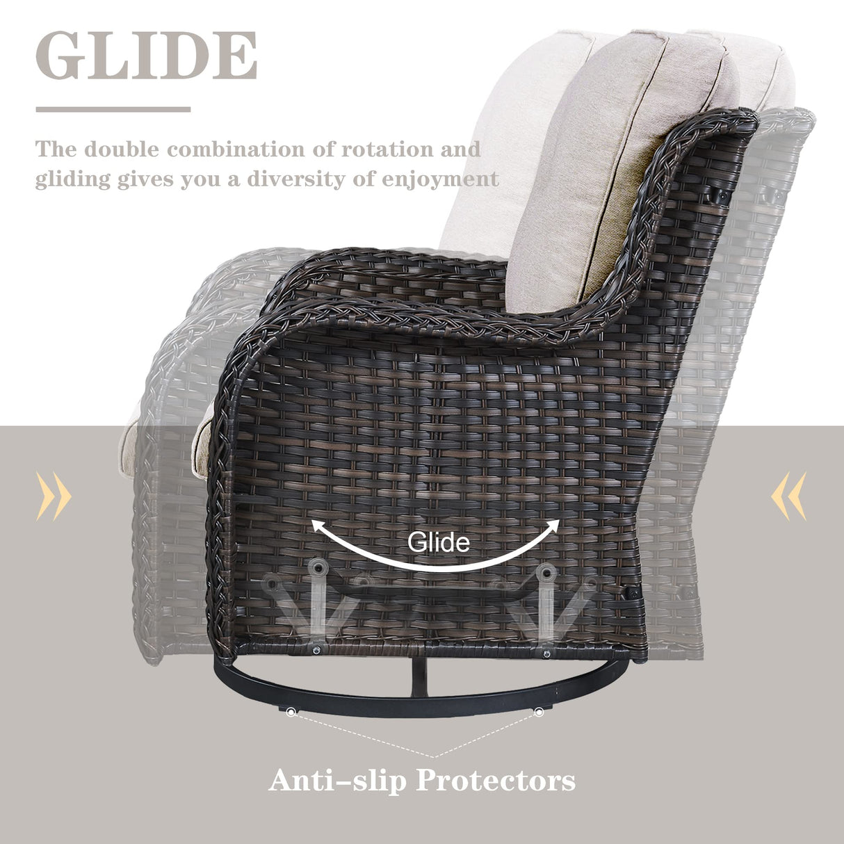 Belord Wicker Patio Furniture Sets - 13 Piece Outdoor Rattan Furniture Conversation Sets with 4 Swivel Rocker Chairs, 2 Rattan Sofas, Wicker Ottomans and Coffee Table, Brown/Beige Belord