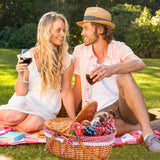 HYBDAMAI Wicker Picnic Basket Set for 4 with Lid and Handle Picnic Hamper with Washable Lining and Cutlery Set for Outdoor, Camping, Halloween, Christmas, and Birthday HYBDAMAI