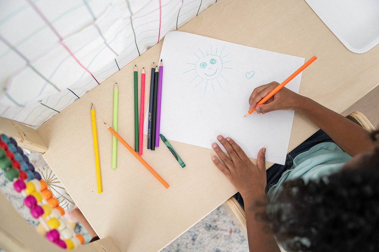 Avenlur Flair Montessori Style Wooden 5 in 1 Indoor Playhouse Play Tent with Desk Table, Chair, Chalkboard, Floor Cushion and Curtain Shades for Babies, Toddlers, Kids (Large, Windowpane) Avenlur