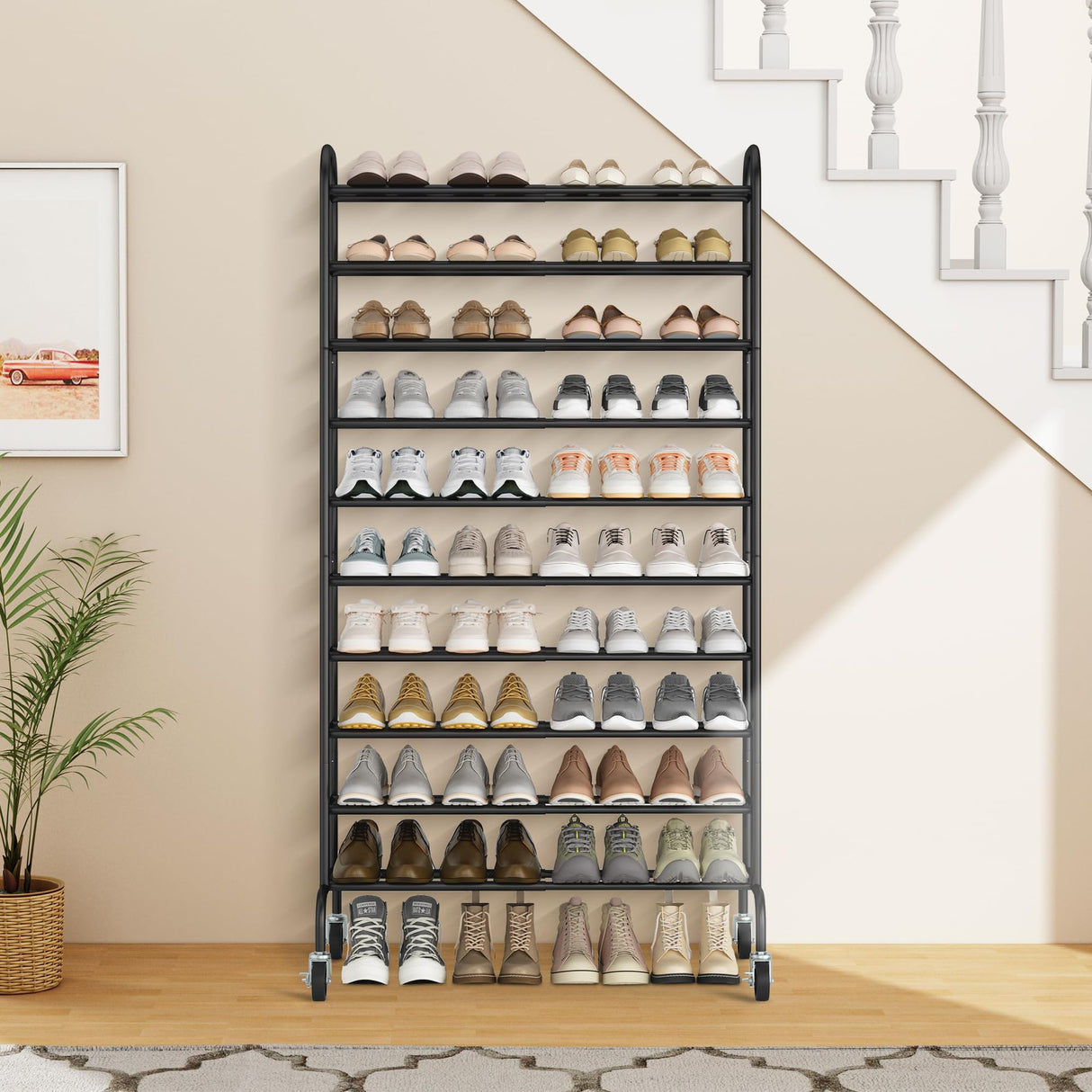 STORAGE MANIAC Expandable Shoe Rack, 44 Pairs Stackable Small Shoe Rack, Metal Adjustable Shoes Organizer for Closet, Entryway, Hallway, Garage, Front Door, Shoes Shelves, Black 10 Tier STORAGE MANIAC